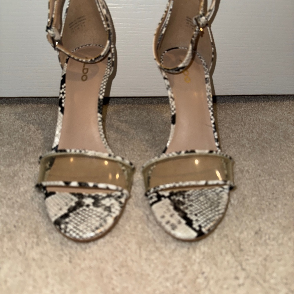 Aldo Black and Cream Snakeskin Heels